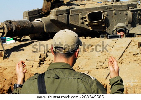 NACHAL OZ,ISR - AUG 01 2008:Merkava Tank.It\'s new fire-control system enables to shoot down helicopters such as the Russian Mil Mi-24 and the French Gazelle that in use by Israel\'s neighbors.