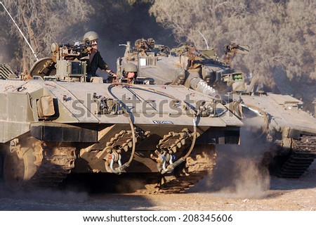 NACHAL OZ - JUNE 07 2009:A moving heavily armored personnel carrier (M-113). It's US Made since 1960 and it's the most common armored personnel carrier in the world.