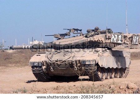 KISSUFIM,ISR - JULY 07 2007:Merkava Tank .It\'s new fire-control system enables to shoot down helicopters such as the Russian Mil Mi-24 and the French Gazelle that in use by Israel\'s neighbors.