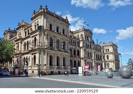 BRISBANE, AUS - SEP 26 2014: Exterior of the Treasury Casino. The former Queensland Government Treasury Building is a heritage building. It is currently occupied by the Treasury Casino owned by Tabcorp.