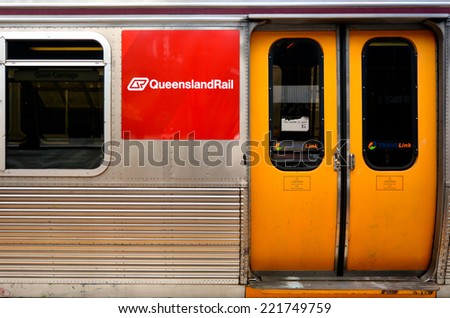 BRISBANE, AUS - SEP 23 2014:Queensland Rail train door.Queensland Rail have 48.5 million customer journeys on the City network (south-east Queensland) per year