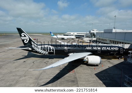 AUCKLAND - SEP 15:Air New Zealand planes in Auckland International Airport on Sep 15 2013.In 2001, Air New Zealand was re-nationalised under a New Zealand government NZ$885 million rescue plan.