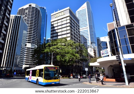 BRISBANE, AUS - SEP 26 2014: Bus transportation in Brisbane CBD.Brisbane Transport operating bus services under the TransLink integrated public transport scheme in Brisbane.