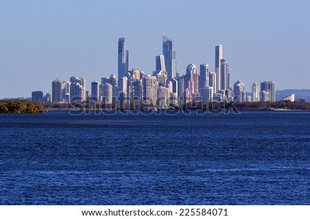 GOLD COAST - OCT 14 2014:Surfers Paradise Skyline.It one of Australia\'s iconic coastal tourist destinations, drawing about 10 million tourists every year from all over the world.
