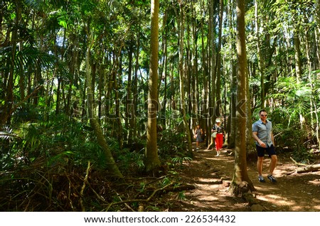 GOLD COAST- OCT 20 2014:Visitors at Mount Tamborine Queensland, Australia.It\'s the green heart of the Gold Coast Hinterland and home to the third oldest rainforest canopies national park in the world.