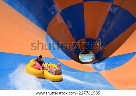 GOLD COAST AUS OCT 30 2014 Visitors in Wet'n'Wild Gold Coast water park In 2009 the park received 1 095 000 visitors ranking it first in Australia and eighth in the world GOLD COAST AUS OCT 30 2014 Visitors in Wet'n'Wild Gold Coast water park In 2009 the park received 1 095 000 visitors ranking it first in Australia and eighth in the world