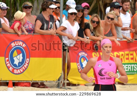 COOLANGATTA, AUS - NOV 2 2014:Naantali Marshall wins Coolangatta Gold 2014.She defend her title from last year win.