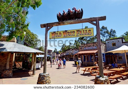 GOLD COAST, AUS -  NOV 06 2014:Visitors in Movie World Gold Coast Queensland Australia.The park opened in 1991 and contains various movie-themed rides and attractions.