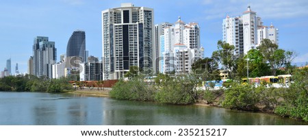BROADBEACH, AUS - NOV 07 2014:Broadbeach Gold Coast Australia.It\'s home to one of Queensland\'s largest shopping centers, Jupiters Hotel and Casino and Gold Coast Convention and Exhibition Center.