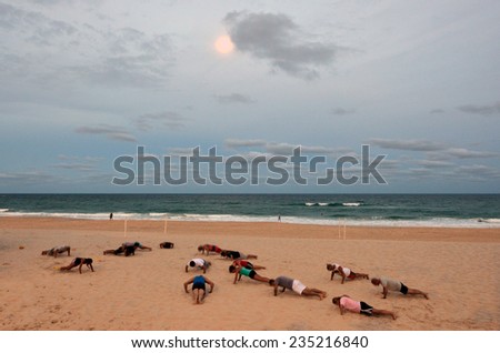 SURFERS PARADISE, AUS - NOV 05 2014:People exercise on Main Beach in Gold Coast Queensland Australia.The Gold Coast is the sports capital of Australia according to biennial Pan Pacific Masters Games.