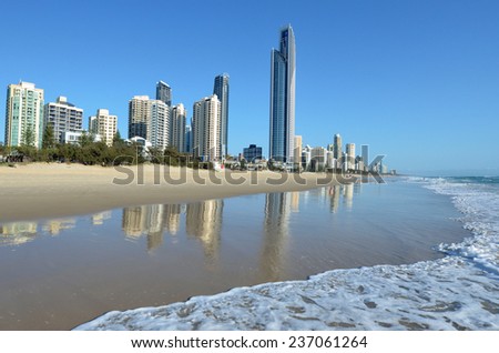 SURFERS PARADISE - NOV 08 2014 Surfers Paradise skyline.It one of Australia\'s iconic coastal tourist destinations, drawing 10 million tourists every year from all over the world.