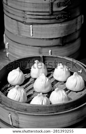Chinese Dim sum dumplings food on display in Shanghai, China.