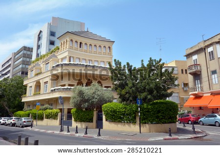 TEL AVIV, ISR - APR 08 2015:Pagoda House in Tel Aviv, Israel.It\'s an Eclectic Style building located in central Tel Aviv built in 1924. Today it\'s a famous land mark of Tel Aviv.