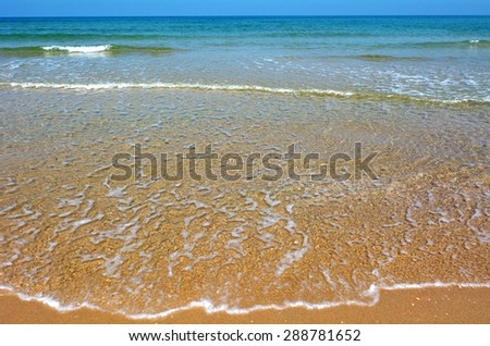 Seascpae of empty Mediterranean Sea beach in Bat Yam, Israel.