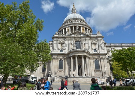 LONDON, UK - MAY 12 2015:St Pauls Cathedral London England, UK.It is one of the most famous and most recognisable sights of London.Its dome is the third largest and one of the highest in the world.