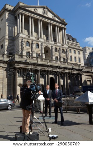 LONDON, UK - MAR 18 2015:TV crew at the Bank of England Central Bank Headquarters in City of London, UK.