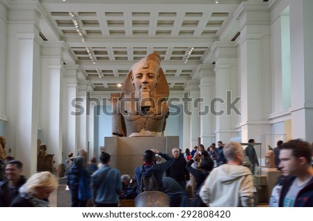 LONDON - MAY 15 2015:Visitors in the British Museum.The Museum contain almost 71,000 books, manuscripts, drawings, prints and antiques taken from Greece, Rome, Egypt, and many different countries.