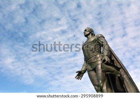 Christopher Columbus sculpture against sky in San Fransisco, California. copy space