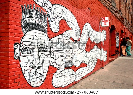 SAN FRANCISCO, USA - MAY 18 2015:Mural wall paint in San Francisco. San Francisco is a virtual outdoor art gallery where city walls become the artist\'s canvas and the unremarkable become works of art.