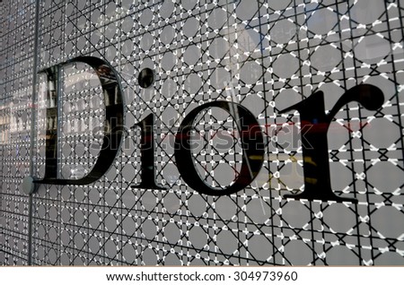 AUCKLAND - AUG 10 2015:Close up of Dior brand logo.Founded in 1947 by Christian Dior, it's one of world's top fashion brands which includes women's clothing, menswear, jewelry and perfume