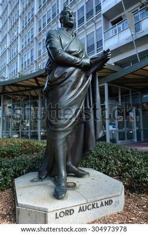 AUCKLAND,  NZL - AUG 10 2015:Lord Auckland statue outside Auckland City Council building.The city of Auckland in New Zealand was named after the first Earl of Auckland the patron of the city\'s founder