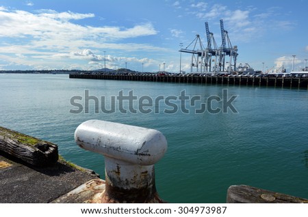 AUCKLAND - AUG 01 2015:Captain Cook Wharf in Ports of Auckland, New Zealand.Built in 1922 and named for Captain James Cook, the great English sailor and navigator who voyaged to New Zealand in 1769.