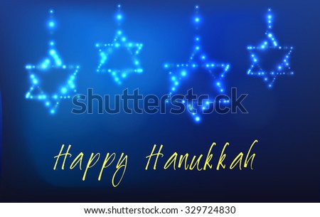 Greeting card for the Jewish holiday of Hanukkah. Star of David shaped out of stars in the night sky for the Jewish holiday of Hanukkah written with the blessing - Happy Hanukkah