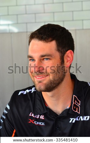 AUCKLAND - NOV 05 2015:V8 Supercars champion driver Shane Van Gisbergen meet Motorsport fans in Auckland, New Zealand.V8 Supercars is a touring car racing category based in Australia.