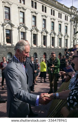 AUCKLAND - NOV 08 2015:Prince of Wales (C) arrive at Aotea Square, in Auckland New Zealand for a public walk.He is the oldest person to be next-in-line to become king of Great Britain.