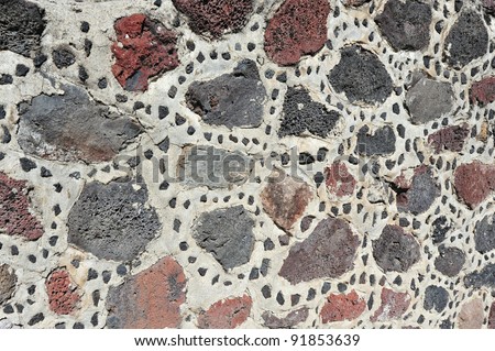 Stone and concrete background. An ancient wall in Teotihuacan archaeological site, Mexico