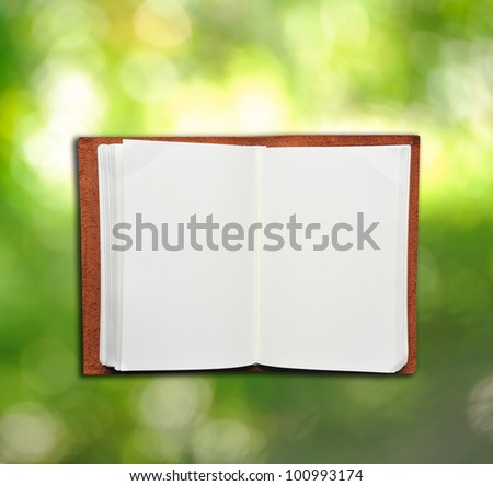 an open leather memo book with green light background