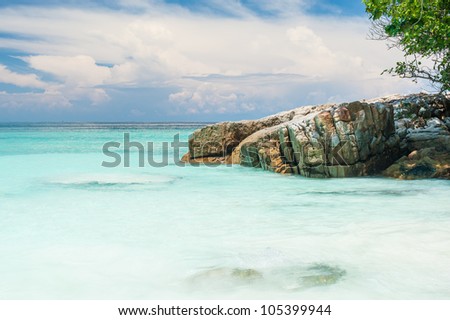Coast of Tachai island, Similan. The Most Beautiful island in South of Thailand, South East Asia. with blue sky and blue sea.