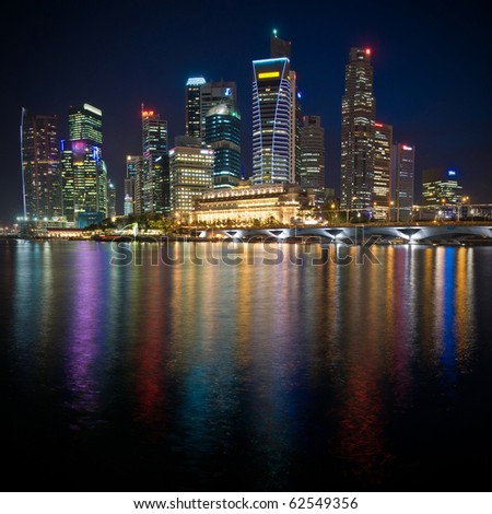 Singapore: night view with water reflections