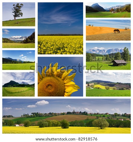 Postcard collage with summer colors