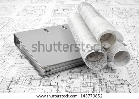 Grey folder document and project drawings