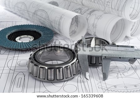 roller bearings, gauge, grinding disc  and drawings
