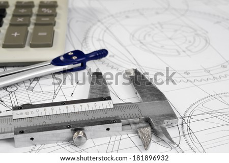vernier callipers , calculator, compasses, and drawings