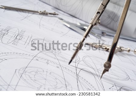 compasses and blueprint