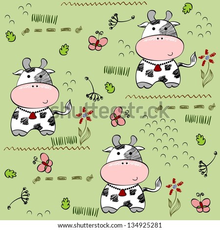 babies hand draw seamless pattern with cows babies hand draw seamless pattern with cows