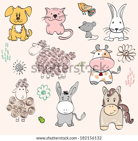 set of farm animals Hand drawn illustration set of farm animals Hand drawn illustration