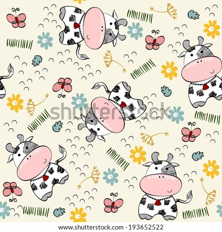 babies hand draw seamless pattern with cows babies hand draw seamless pattern with cows