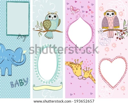 Collection of  cute baby  banners with animals.