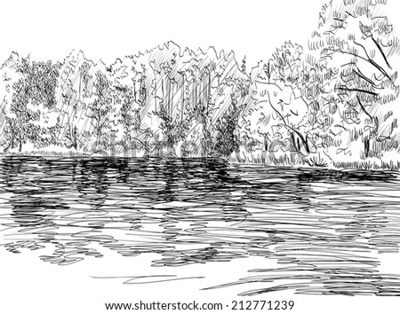 Summer landscape with a river and forest