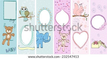 Collection of  cute baby  banners with animals.