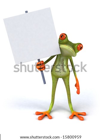 blank stop sign. Frog with a lank sign