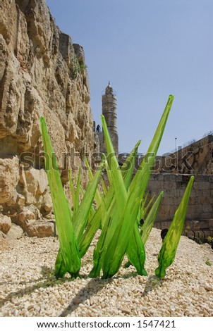 Glass art at the King David Citadel Old City Jerusalem Israel