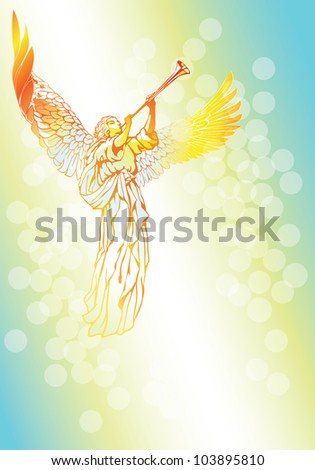 Raster version of vector/ Blowing Angel - on an abstract blue background