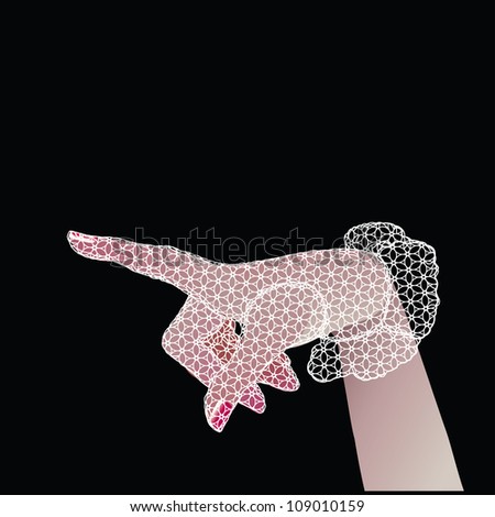 Raster version of vector/ One woman\'s hand in a white glove - black background