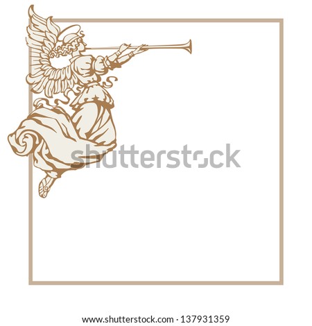 Raster version of vector/ Angel with a pipe in two colors - corner vignettes