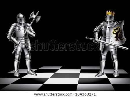 Raster version of vector/ King and Knight. on a chessboard on a black background